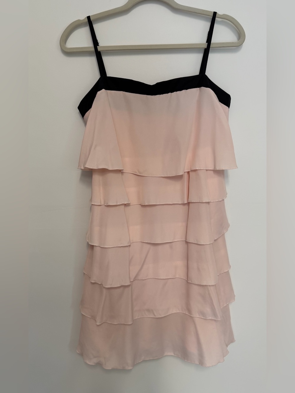 Maude Pink Tiered Ruffle Mini Dress with Black Trim